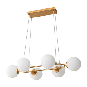 LightFixturesUSA - Brass Frosted White Glass Bubble Oval Ring Island Chandelier - Chandelier - Brass - 