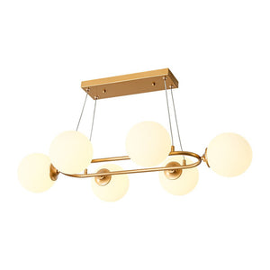 LightFixturesUSA - Brass Frosted White Glass Bubble Oval Ring Island Chandelier - Chandelier - Brass - 