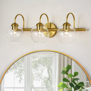 LightFixturesUSA - Brass Goose Arm Glass Globe 3 - Light Vanity Wall Sconce - Wall Sconce - Brass - 