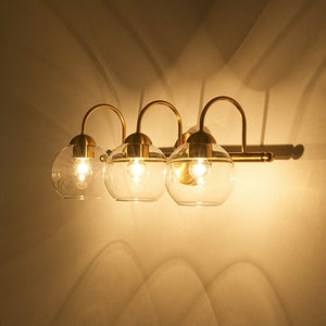 LightFixturesUSA - Brass Goose Arm Glass Globe 3 - Light Vanity Wall Sconce - Wall Sconce - Brass - 
