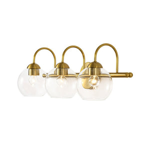 LightFixturesUSA - Brass Goose Arm Glass Globe 3 - Light Vanity Wall Sconce - Wall Sconce - Brass - 