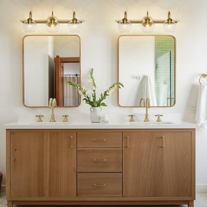 LightFixturesUSA - Brass Goose Arm Glass Globe 3 - Light Vanity Wall Sconce - Wall Sconce - Brass - 