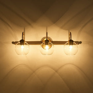 LightFixturesUSA - Brass Goose Arm Glass Globe 3 - Light Vanity Wall Sconce - Wall Sconce - Brass - 