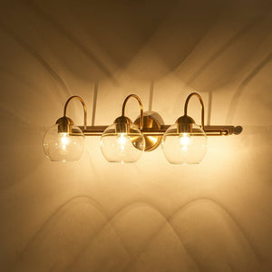 LightFixturesUSA - Brass Goose Arm Glass Globe 3 - Light Vanity Wall Sconce - Wall Sconce - Brass - 