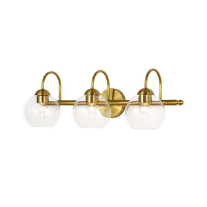LightFixturesUSA - Brass Goose Arm Glass Globe 3 - Light Vanity Wall Sconce - Wall Sconce - Brass - 
