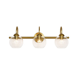LightFixturesUSA - Brass Goose Arm Glass Globe 3 - Light Vanity Wall Sconce - Wall Sconce - Brass - 