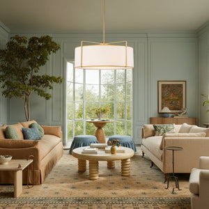 LightFixturesUSA - Brass Large White Fabric Drum Cage Chandelier - Chandelier - 24 in - 