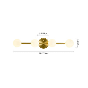 LightFixturesUSA - Brass Linear Opal Glass Globe Semi Flush Mount Vanity Light - Wall Sconce - 3 - Lt - 