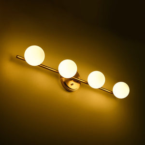 LightFixturesUSA - Brass Linear Opal Glass Globe Semi Flush Mount Vanity Light - Wall Sconce - 3 - Lt - 