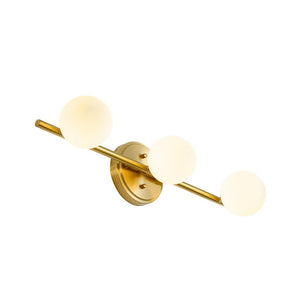 LightFixturesUSA - Brass Linear Opal Glass Globe Semi Flush Mount Vanity Light - Wall Sconce - 3 - Lt - 