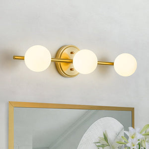 LightFixturesUSA - Brass Linear Opal Glass Globe Semi Flush Mount Vanity Light - Wall Sconce - 3 - Lt - 
