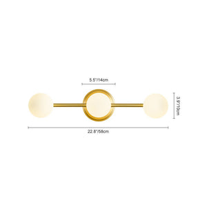 LightFixturesUSA - Brass Linear Opal Glass Globe Semi Flush Mount Vanity Light - Wall Sconce - 3 - Lt - 