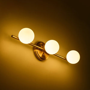 LightFixturesUSA - Brass Linear Opal Glass Globe Semi Flush Mount Vanity Light - Wall Sconce - 3 - Lt - 