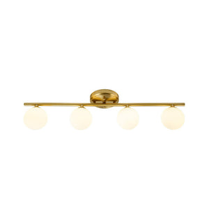 LightFixturesUSA - Brass Linear Opal Glass Globe Semi Flush Mount Vanity Light - Wall Sconce - 3 - Lt - 