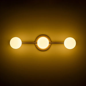 LightFixturesUSA - Brass Linear Opal Glass Globe Semi Flush Mount Vanity Light - Wall Sconce - 3 - Lt - 