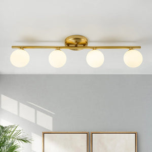 LightFixturesUSA - Brass Linear Opal Glass Globe Semi Flush Mount Vanity Light - Wall Sconce - 4 - Lt - 