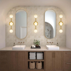 LightFixturesUSA - Brass Linear Opal Glass Globe Semi Flush Mount Vanity Light - Wall Sconce - 4 - Lt - 