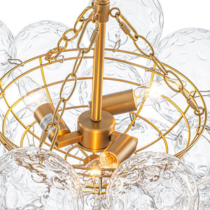 LightFixturesUSA - Brass Luxe Cluster Hammered Glass Globe Bubble Chandelier - Chandelier - 3 - Lt - 