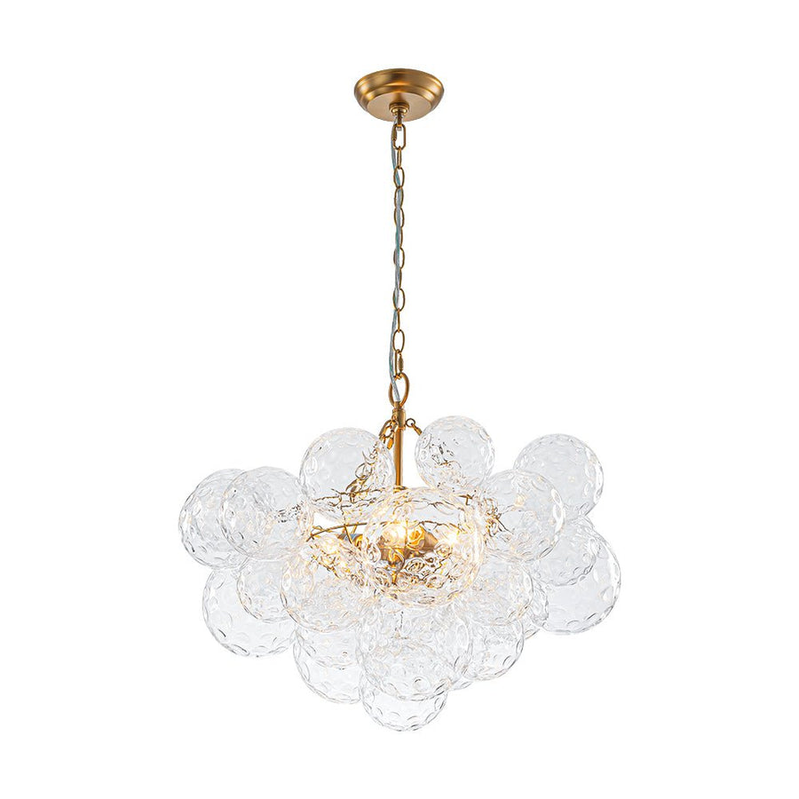 LightFixturesUSA - Brass Luxe Cluster Hammered Glass Globe Bubble Chandelier - Chandelier - 3 - Lt - 