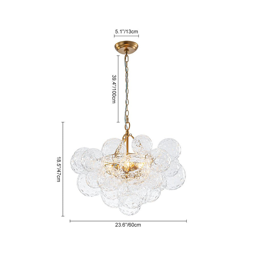 LightFixturesUSA - Brass Luxe Cluster Hammered Glass Globe Bubble Chandelier - Chandelier - 3 - Lt - 