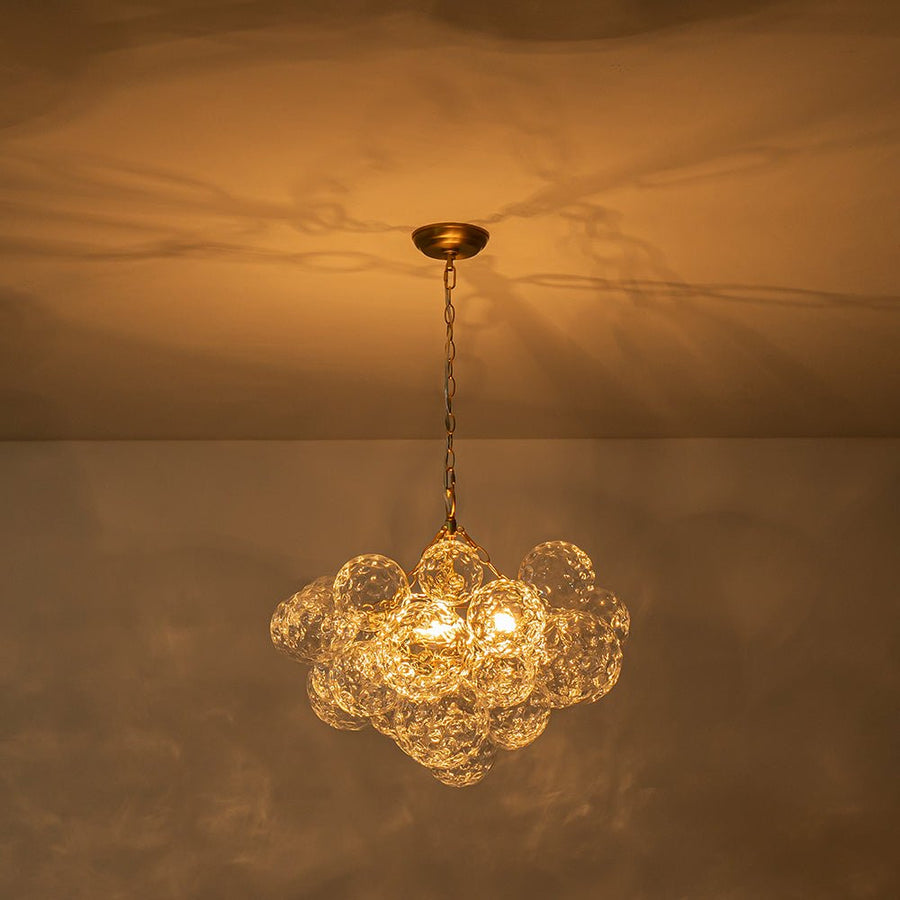 LightFixturesUSA - Brass Luxe Cluster Hammered Glass Globe Bubble Chandelier - Chandelier - 3 - Lt - 