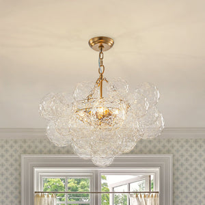 LightFixturesUSA - Brass Luxe Cluster Hammered Glass Globe Bubble Chandelier - Chandelier - 3 - Lt - 