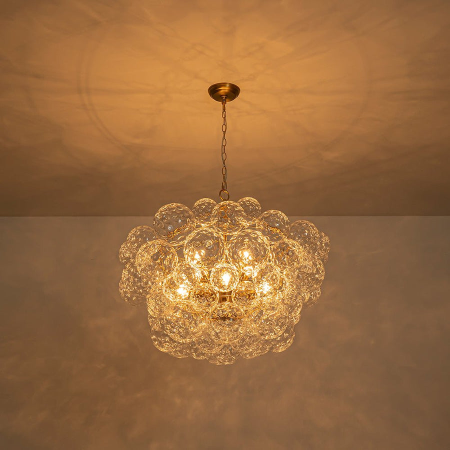 LightFixturesUSA - Brass Luxe Cluster Hammered Glass Globe Bubble Chandelier - Chandelier - 3 - Lt - 
