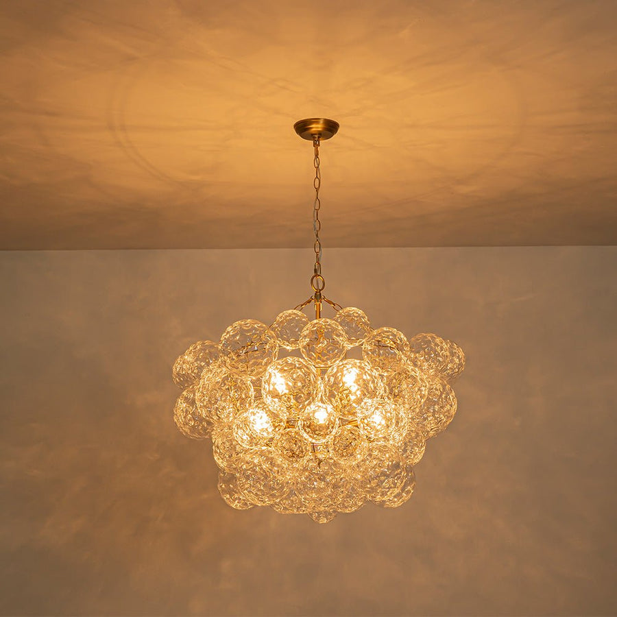 LightFixturesUSA - Brass Luxe Cluster Hammered Glass Globe Bubble Chandelier - Chandelier - 3 - Lt - 