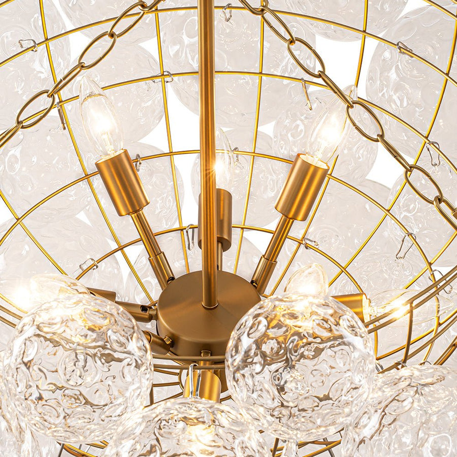LightFixturesUSA - Brass Luxe Cluster Hammered Glass Globe Bubble Chandelier - Chandelier - 3 - Lt - 