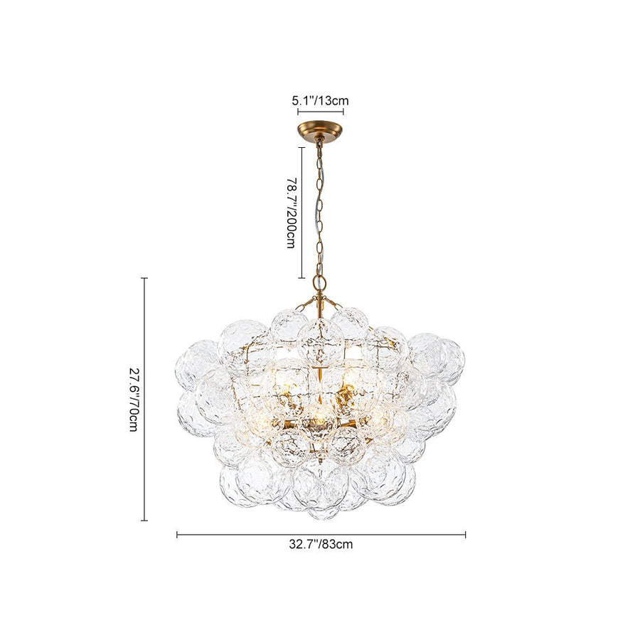 LightFixturesUSA - Brass Luxe Cluster Hammered Glass Globe Bubble Chandelier - Chandelier - 3 - Lt - 