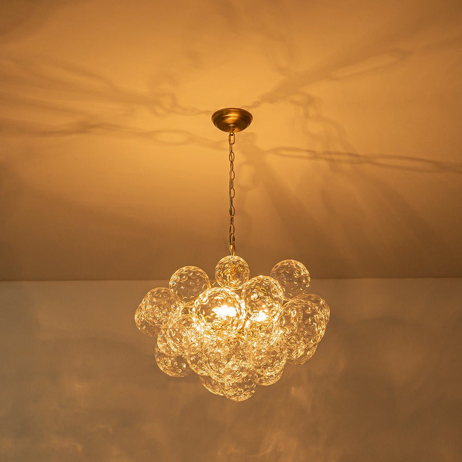 LightFixturesUSA - Brass Luxe Cluster Hammered Glass Globe Bubble Chandelier - Chandelier - 3 - Lt - 