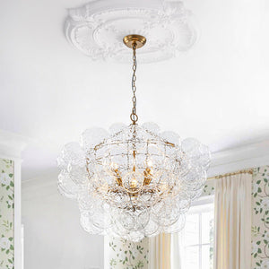 LightFixturesUSA - Brass Luxe Cluster Hammered Glass Globe Bubble Chandelier - Chandelier - 8 - Lt - 