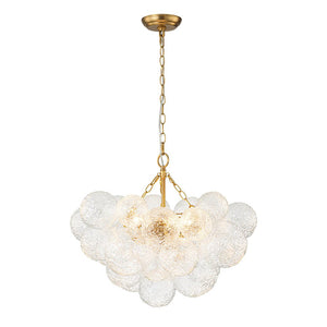 LightFixturesUSA - Brass Luxe Cluster Rippled Glass Globe Bubble Chandelier - Chandelier - 3 - Lt - 
