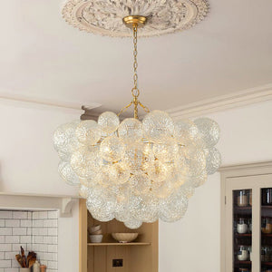 LightFixturesUSA - Brass Luxe Cluster Rippled Glass Globe Bubble Chandelier - Chandelier - 8 - Lt - 