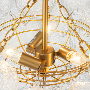 LightFixturesUSA - Brass Luxe Cluster Rippled Glass Globe Bubble Chandelier - Chandelier - 8 - Lt - 