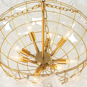 LightFixturesUSA - Brass Luxe Cluster Rippled Glass Globe Bubble Chandelier - Chandelier - 8 - Lt - 
