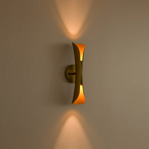 LightFixturesUSA-Brass Metal Curved Up and Down Dimmable LED Wall Sconce-Wall Sconce-2 Packs-