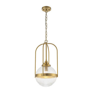 LightFixturesUSA-Brass Mid-Century 1-Light Clear Ribbed Glass Globe Pendant-Pendant Light-10.6 in-