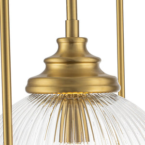 LightFixturesUSA-Brass Mid-Century 1-Light Clear Ribbed Glass Globe Pendant-Pendant Light-10.6 in-