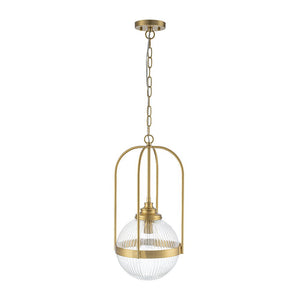 LightFixturesUSA-Brass Mid-Century 1-Light Clear Ribbed Glass Globe Pendant-Pendant Light-10.6 in-