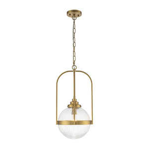 LightFixturesUSA-Brass Mid-Century 1-Light Clear Ribbed Glass Globe Pendant-Pendant Light-10.6 in-