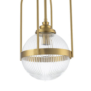 LightFixturesUSA-Brass Mid-Century 1-Light Clear Ribbed Glass Globe Pendant-Pendant Light-10.6 in-