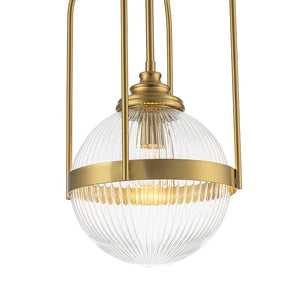 LightFixturesUSA-Brass Mid-Century 1-Light Clear Ribbed Glass Globe Pendant-Pendant Light-10.6 in-