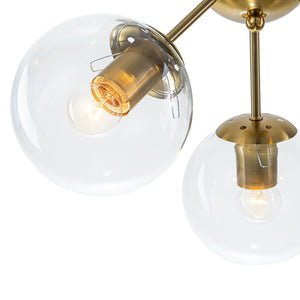 LightFixturesUSA - Brass Mid - Century 3 - Light Glass Globe Semi Flush Mount - Ceiling Light - Clear - 
