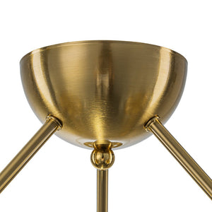 LightFixturesUSA - Brass Mid - Century 3 - Light Glass Globe Semi Flush Mount - Ceiling Light - Clear - 