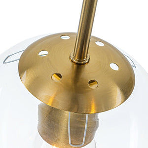 LightFixturesUSA - Brass Mid - Century 3 - Light Glass Globe Semi Flush Mount - Ceiling Light - Clear - 