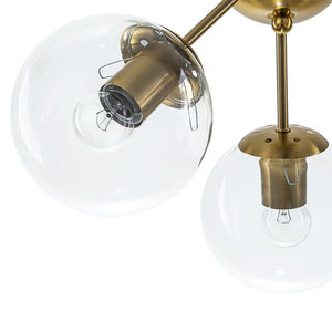 LightFixturesUSA - Brass Mid - Century 3 - Light Glass Globe Semi Flush Mount - Ceiling Light - Clear - 