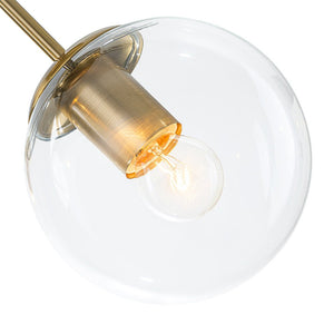LightFixturesUSA - Brass Mid - Century 3 - Light Glass Globe Semi Flush Mount - Ceiling Light - Clear - 