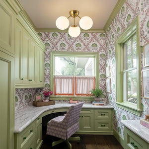 LightFixturesUSA - Brass Mid - Century 3 - Light Glass Globe Semi Flush Mount - Ceiling Light - White - 