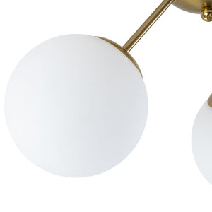 LightFixturesUSA - Brass Mid - Century 3 - Light Glass Globe Semi Flush Mount - Ceiling Light - White - 